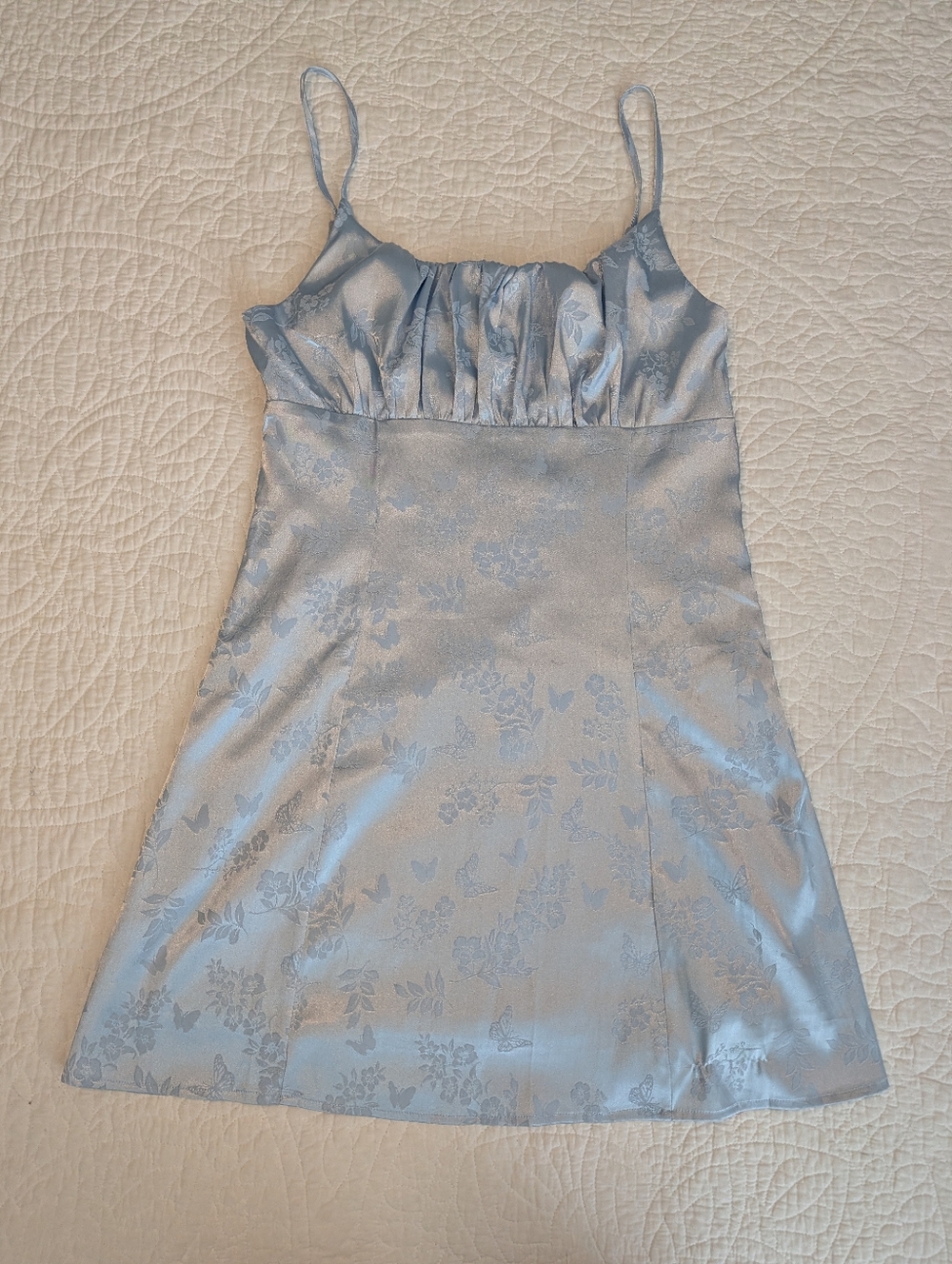 Beverly and Beck Light Blue Floral Jacquard Mini Dress